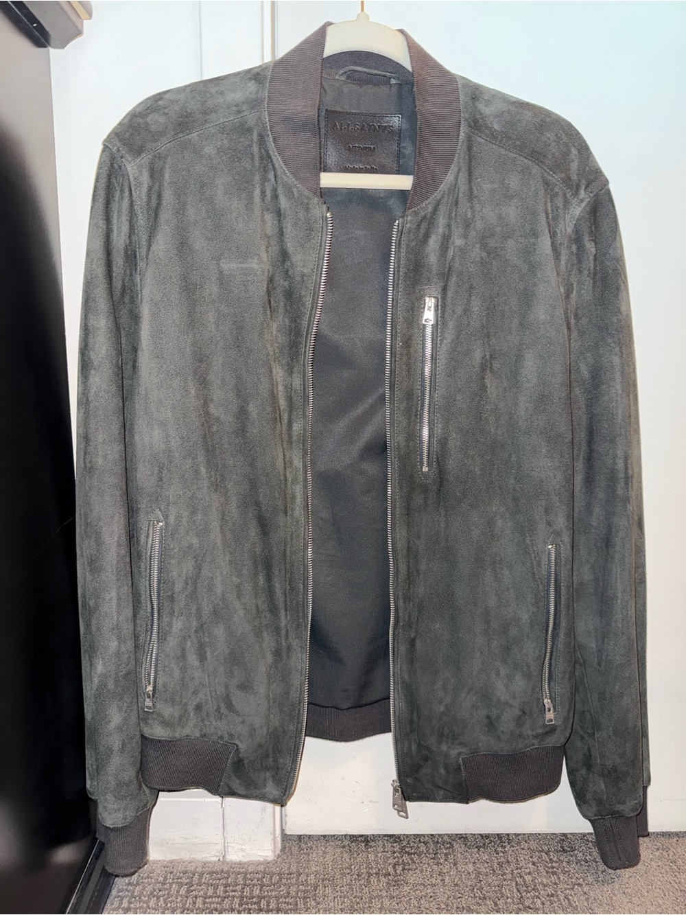 AllSaints Men's Kemble Suede Bomber Jacket - Grey